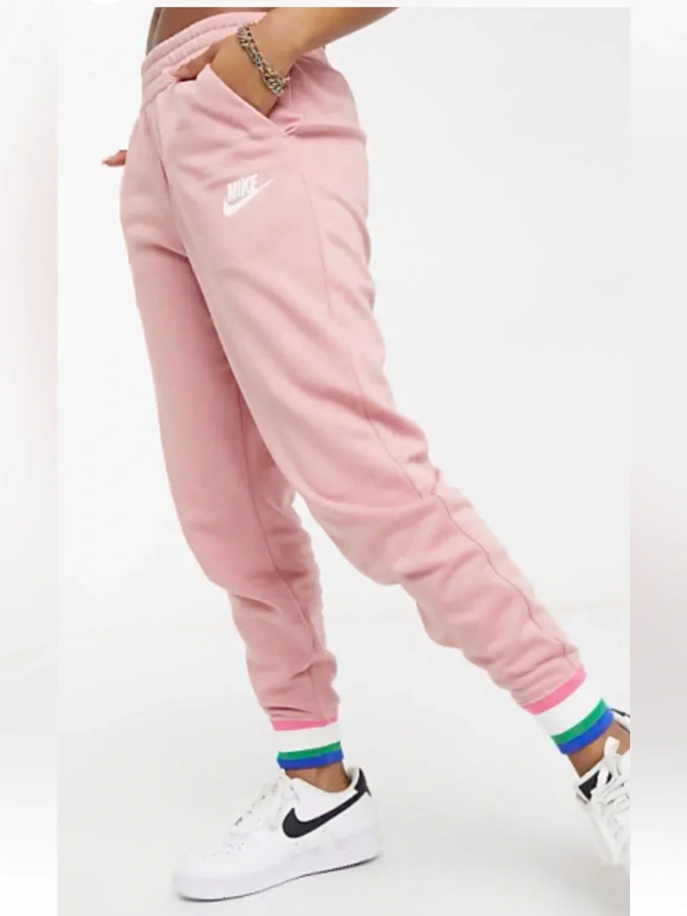 Nike Women’s Hushed Pink Joggers With Striped Cuff Size Medium